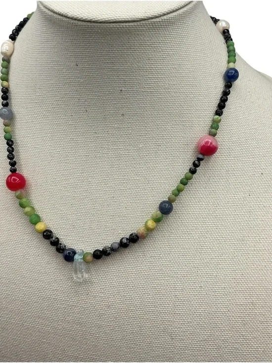 Handcrafted Multicolor Bead Necklace with Pink Drop Earrings - Picture 6 of 9